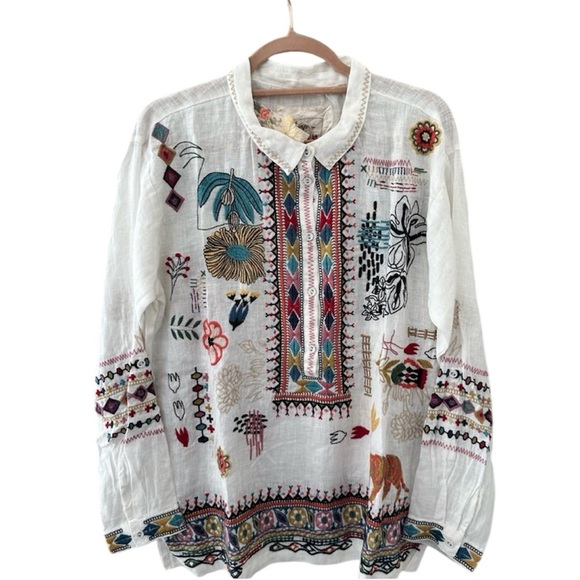 Johnny Was 100% linen embroidered blouse NEW - Picture 12 of 15